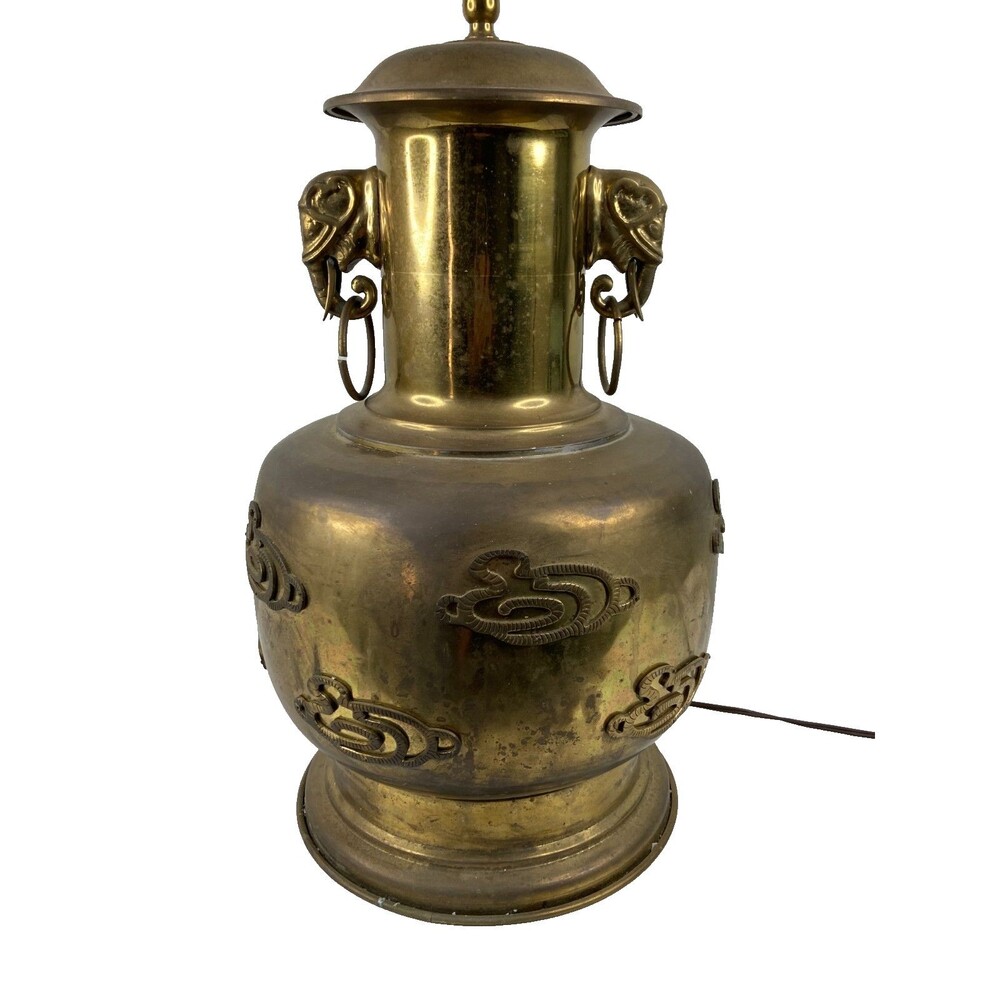 Frederick Cooper Asian Inspired Brass Lamp Cloud & Elephants MCM 33"